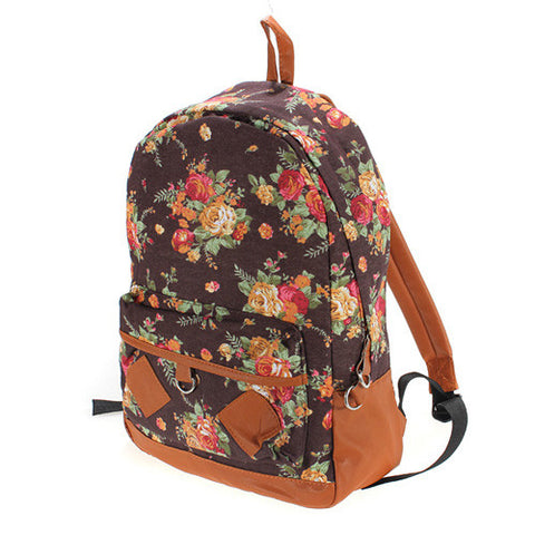 Rustic Vintage Style Floral Canvas Backpack