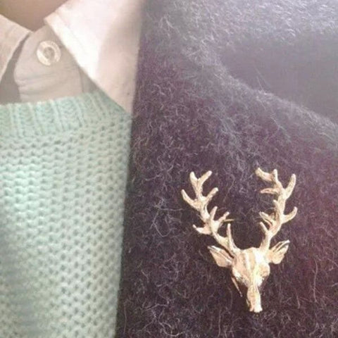Golden Deer Head with Antlers Pin